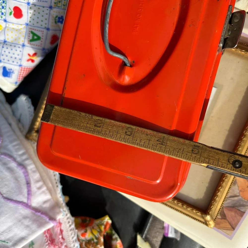 Vintage Bright Orange Union Steel Utility Box Tool Box Metal Tackle Box